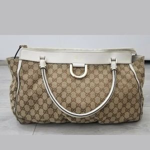 Gucci GG D Cold Canvas/Leather Tote Beige/White